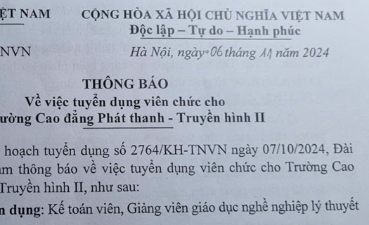 Đài Tiếng nói Việt Nam thông báo về việc tuyển dụng viên chức